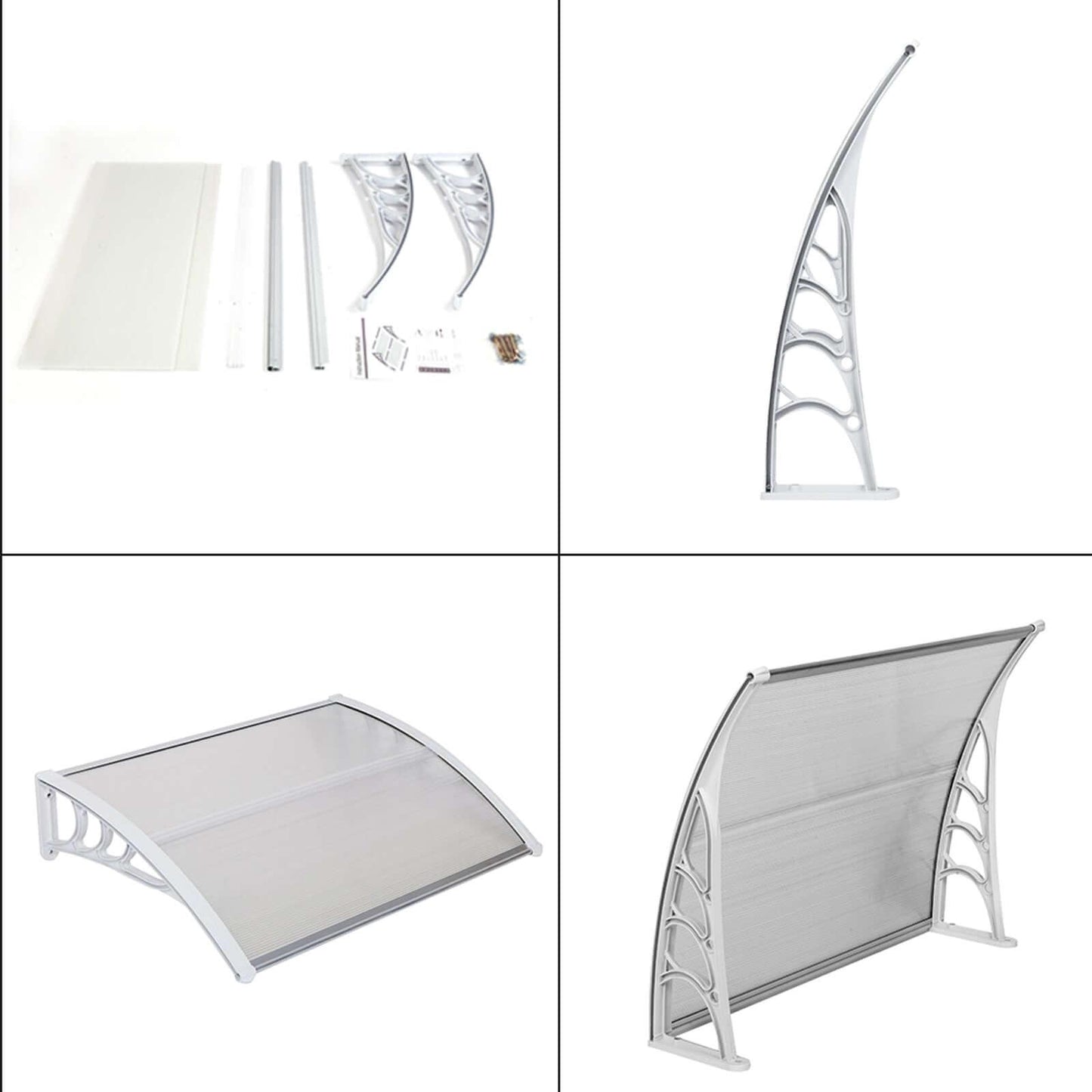 Ah-decor Awnings 39.37 x 31.5 Inch (100 x 80 Cm) Household Application Door & Window Awnings Transparent Board & White Holder