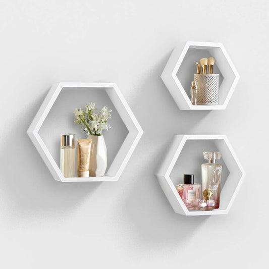Ah-decor floating shelves White Set of 3 White Adjustable Wall Mounted Hexagon Floating Shelves