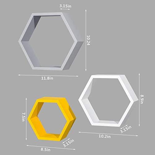 Ah-decor hexagone floating shelf White & Grey & Yellow Set of 3 Adjustable Wall Mounted Hexagon Floating Shelves
