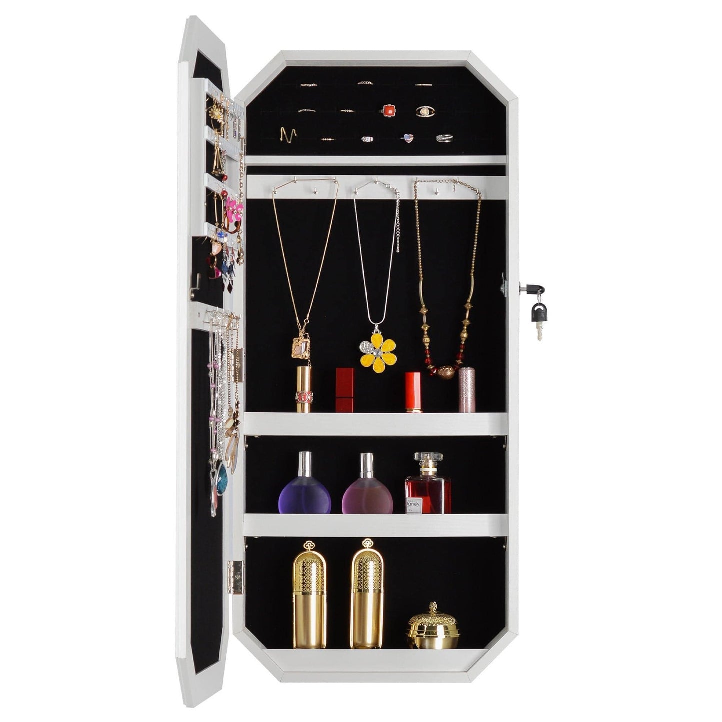 Ah-decor Jewelry Armoire with Mirror Mirror Fashion Simple Jewelry Storage Cabinet Can Be Hung On The Door Or Wall