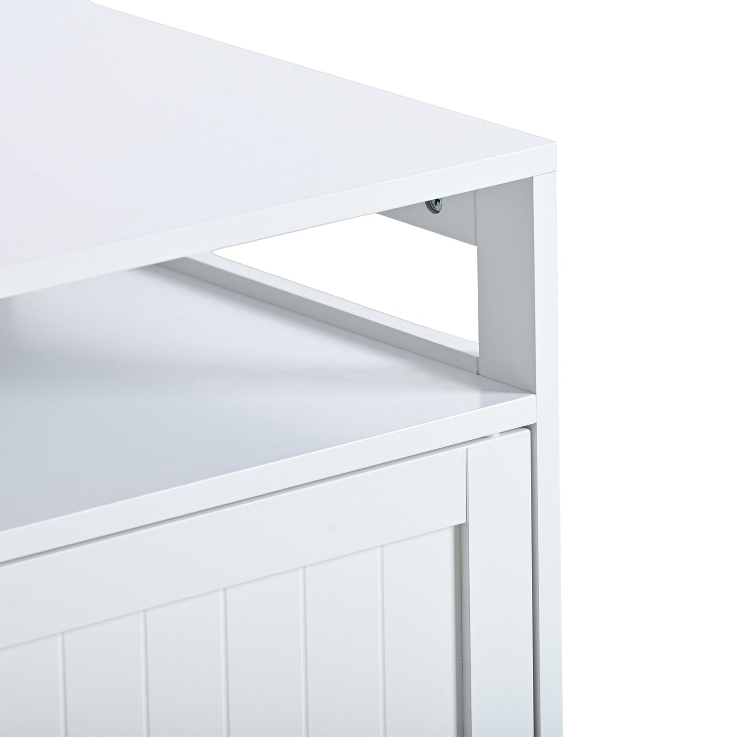 AHDECOR Litter Box Enclosure, Cat Litter Box Furniture with Hidden Plug, 2 Doors,Indoor Cat Washroom Storage Bench Side Table Cat House, Large Wooden Enclused Litter Box House, White