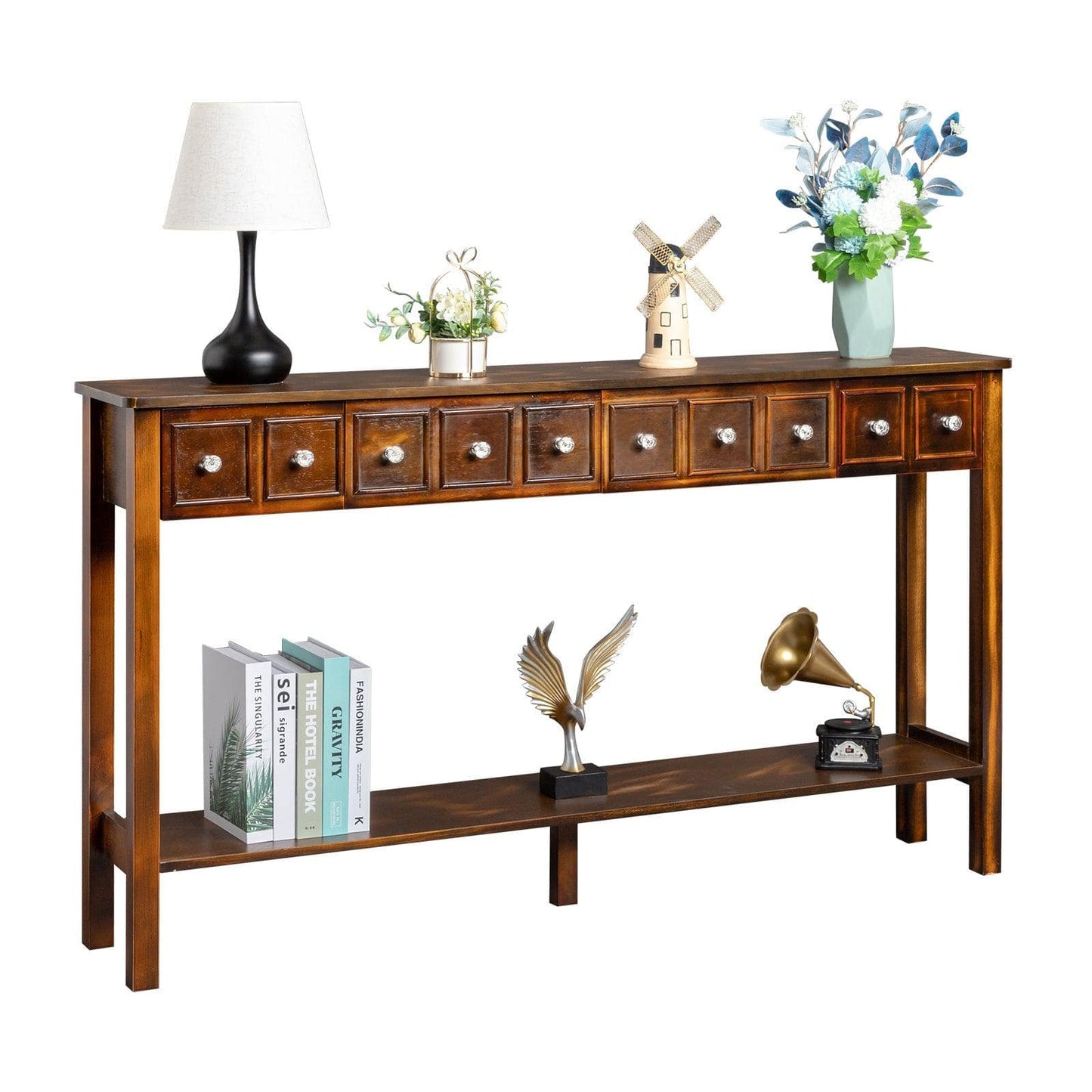 Ahdecor Long Console Table Entryway Table with Different Size Drawers and Bottom Shelf, White Narrow Storage Sofa Table for Entryway Hallway(Espresso)