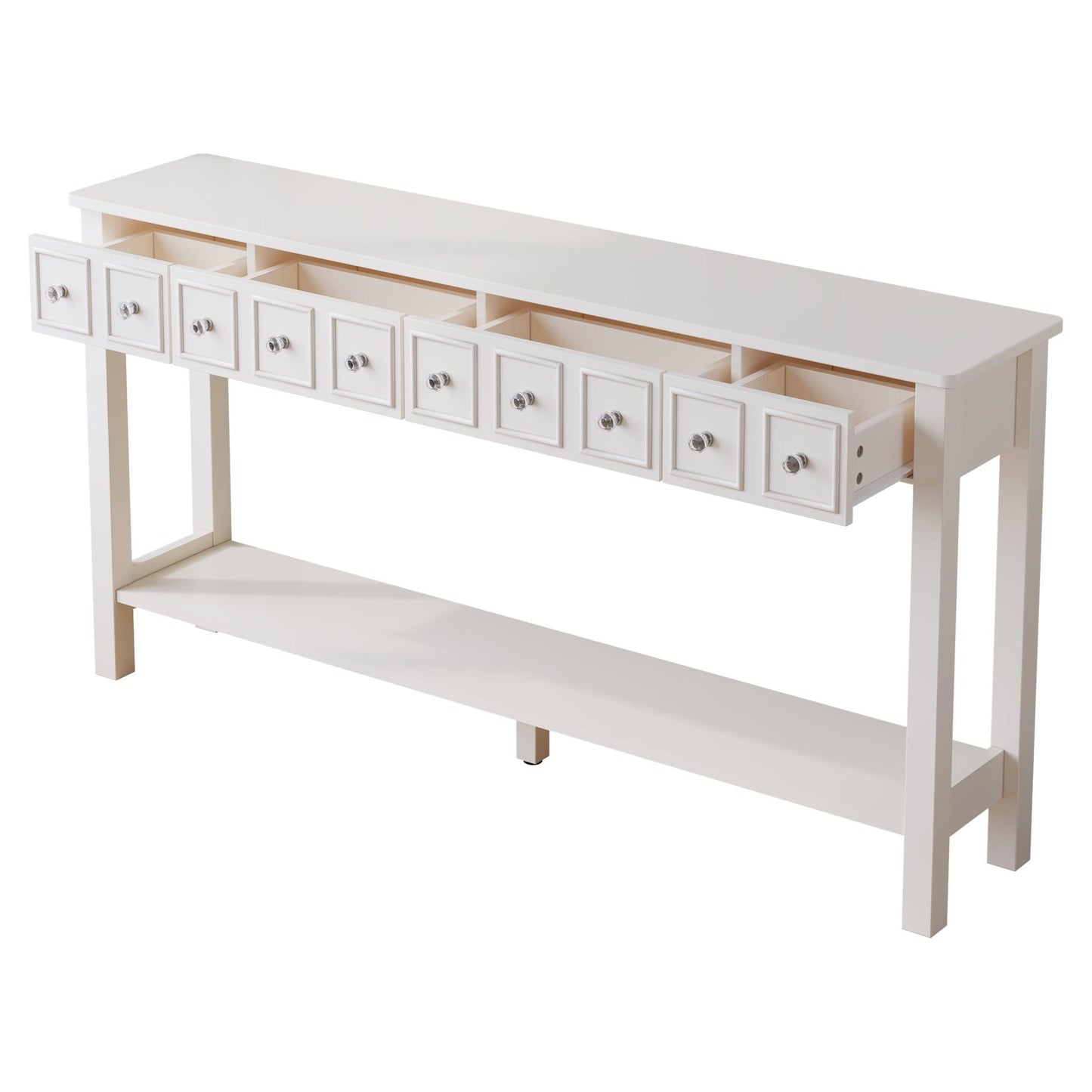 AH-DECOR White Console Table With Drawers Bottom Shelf Storage