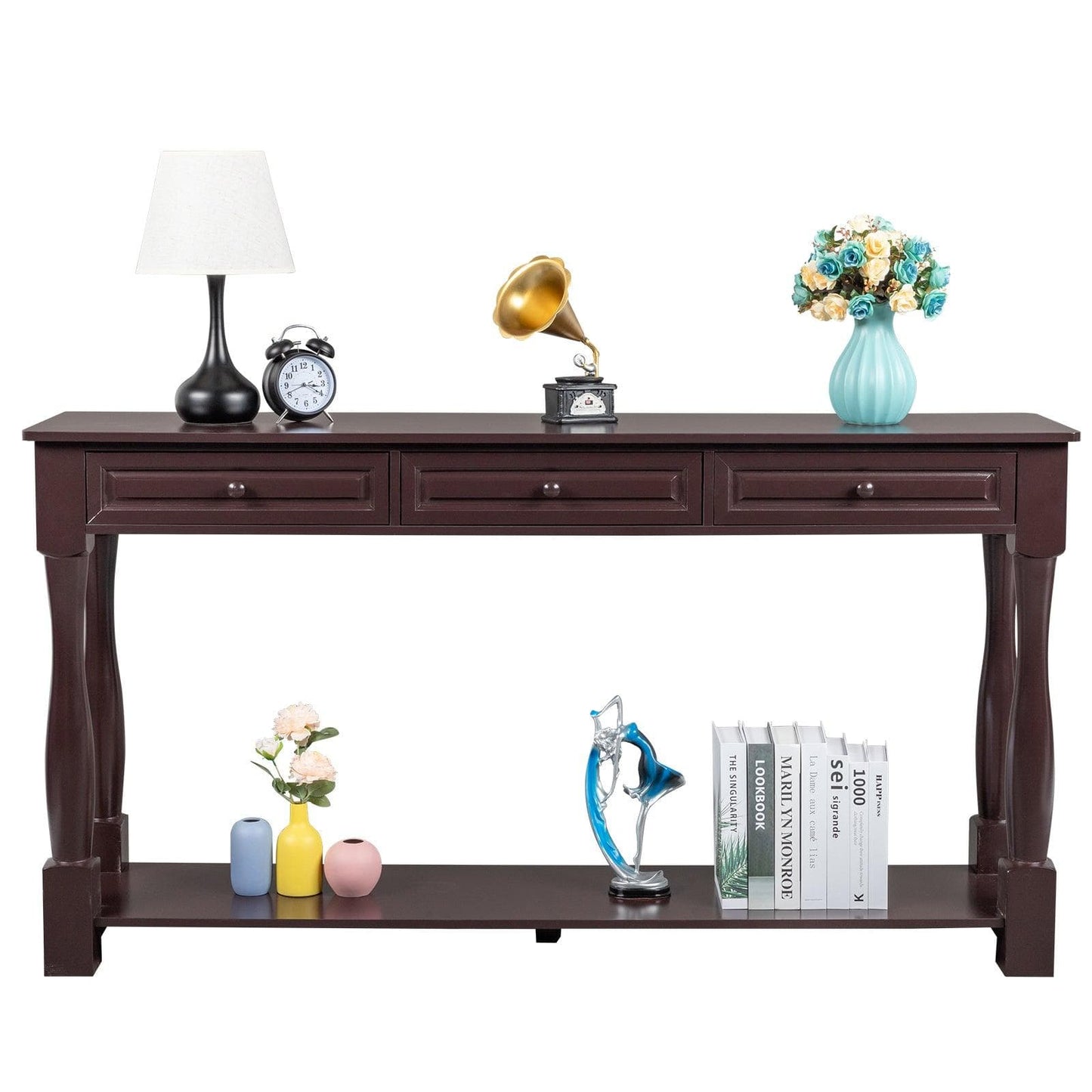 Ah-decor sofa table Console Table for Entryway Wood Sofa Table with Storage Drawers and Bottom Shelf for Hallway Living Room Brown Color