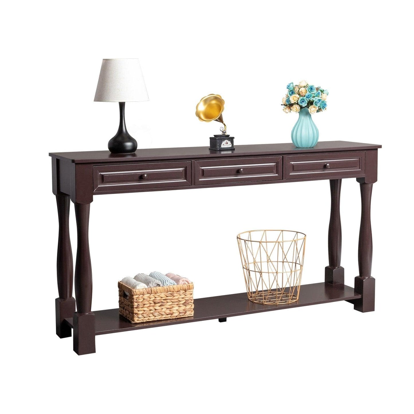 Ah-decor sofa table Console Table for Entryway Wood Sofa Table with Storage Drawers and Bottom Shelf for Hallway Living Room Brown Color