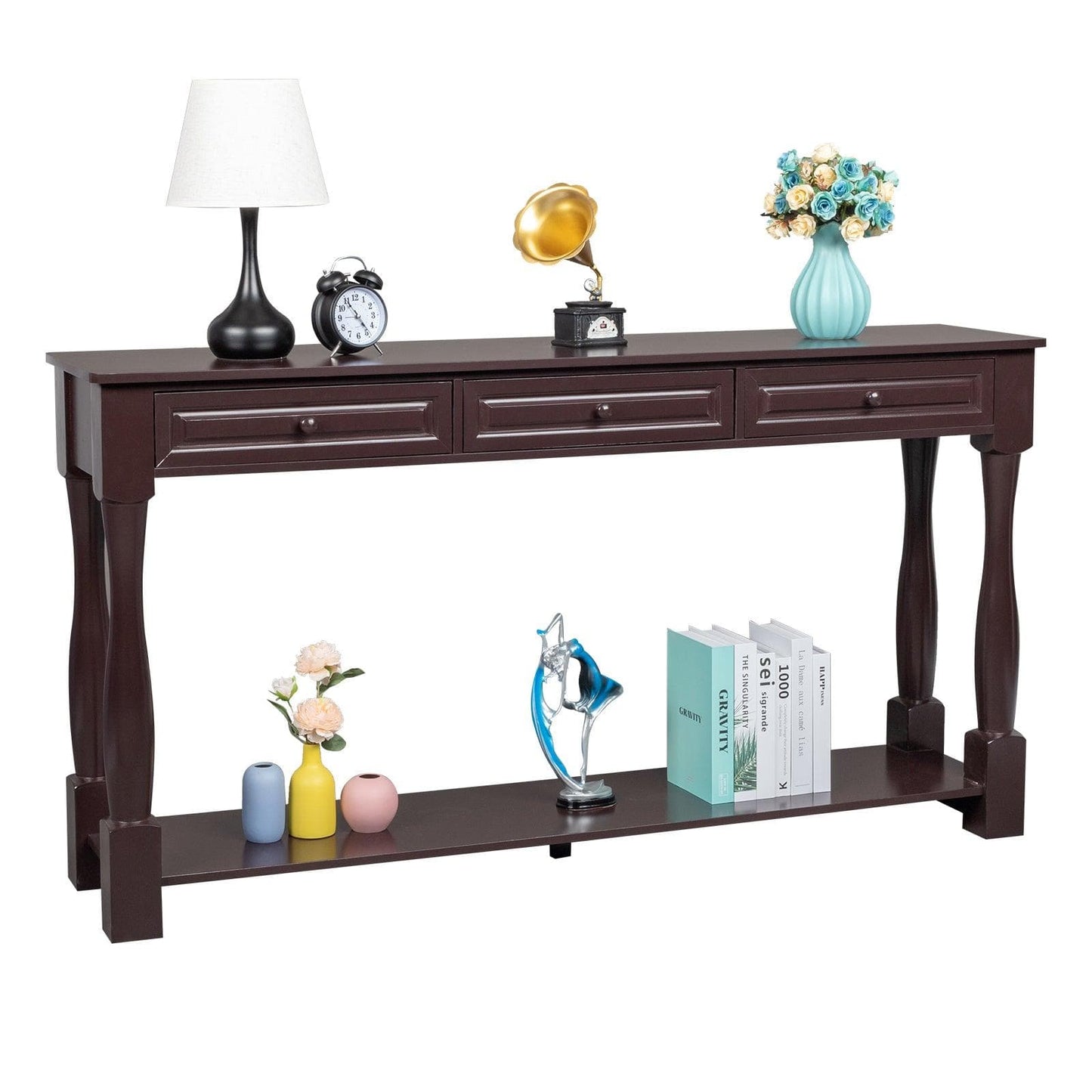 Ah-decor sofa table Console Table for Entryway Wood Sofa Table with Storage Drawers and Bottom Shelf for Hallway Living Room Brown Color