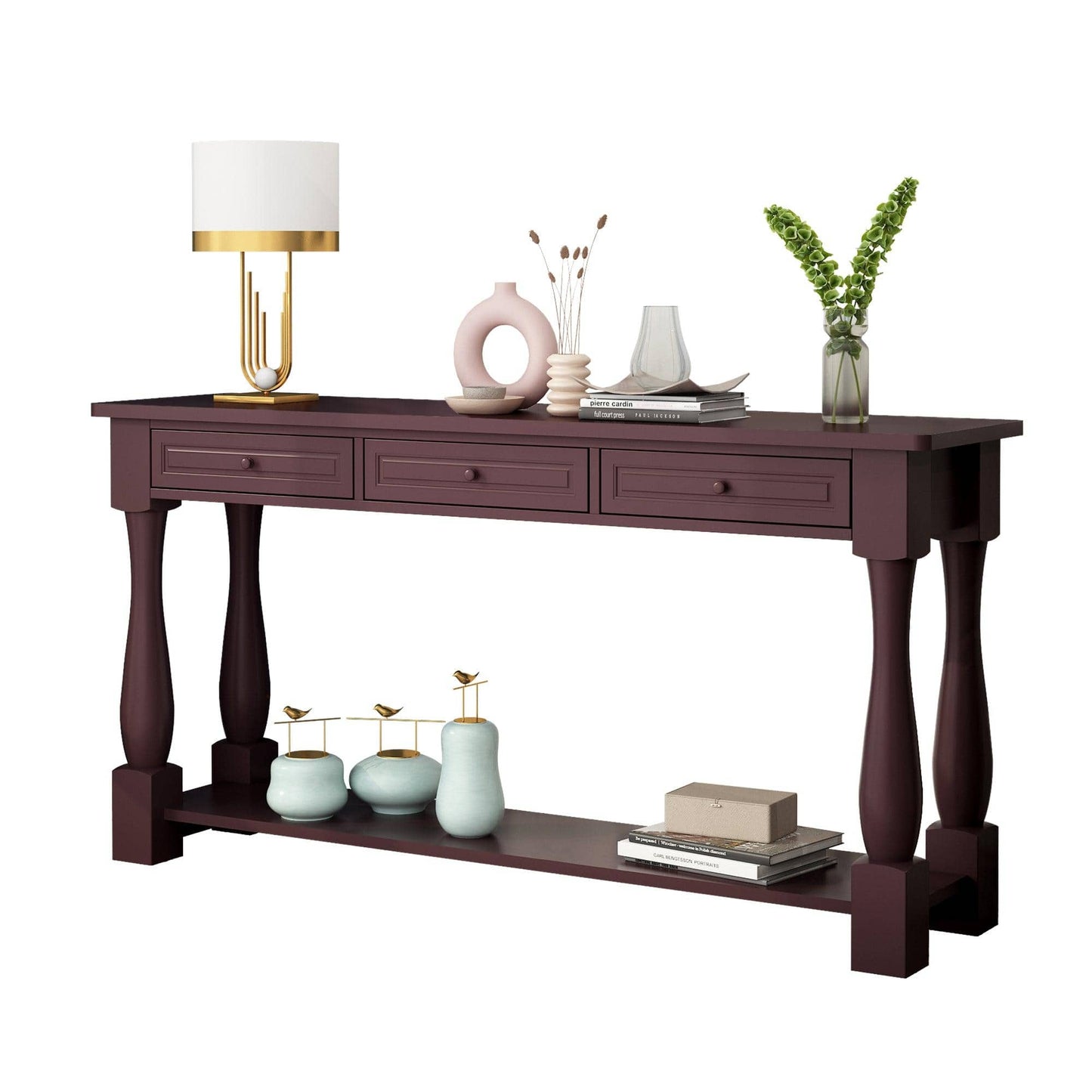 Ah-decor sofa table Console Table for Entryway Wood Sofa Table with Storage Drawers and Bottom Shelf for Hallway Living Room Brown Color
