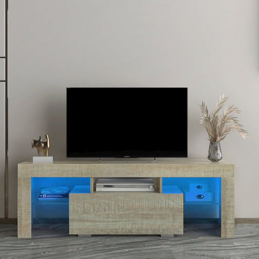 AHDECOR TV Stand with LED RGB Lights,Flat Screen TV Cabinet, Gaming Consoles - in Lounge Room, Living Room and Bedroom,GREY OAK
