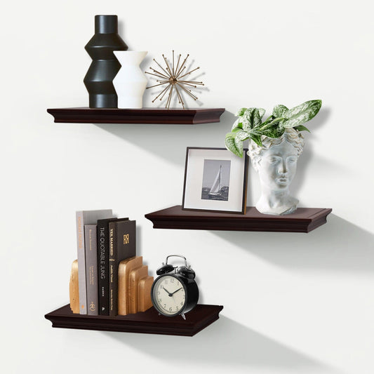 AH-DECOR wall shelf Set Of 3 Espresso Brown Floating Shelves With Invisible Brackets