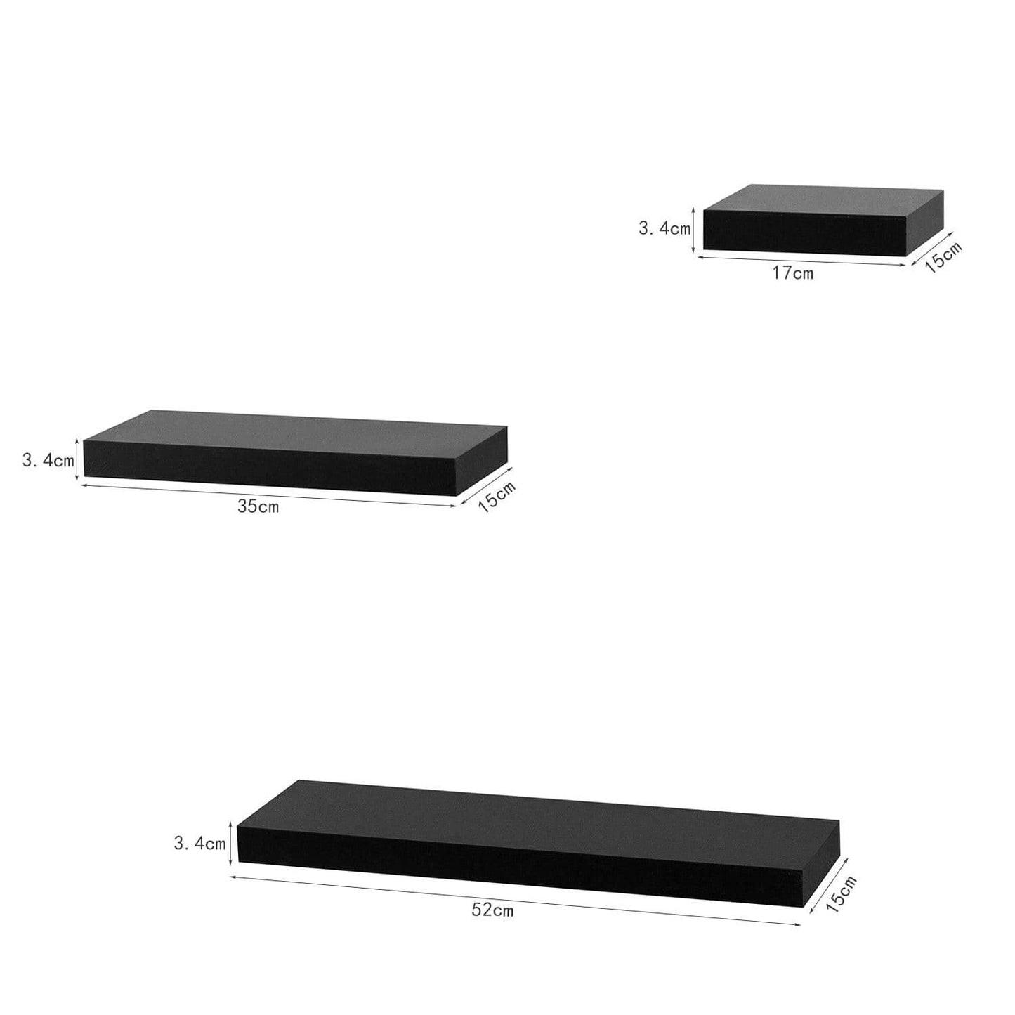 Ah-decor wall shelves 3 Pieces with multi-length / Black AHDECOR Black Floating Shelves, Wall Mounted Ledge Shelves Wide Panel for Bedroom Office Kitchen Living Room, 5.9" Deep, Set of 3