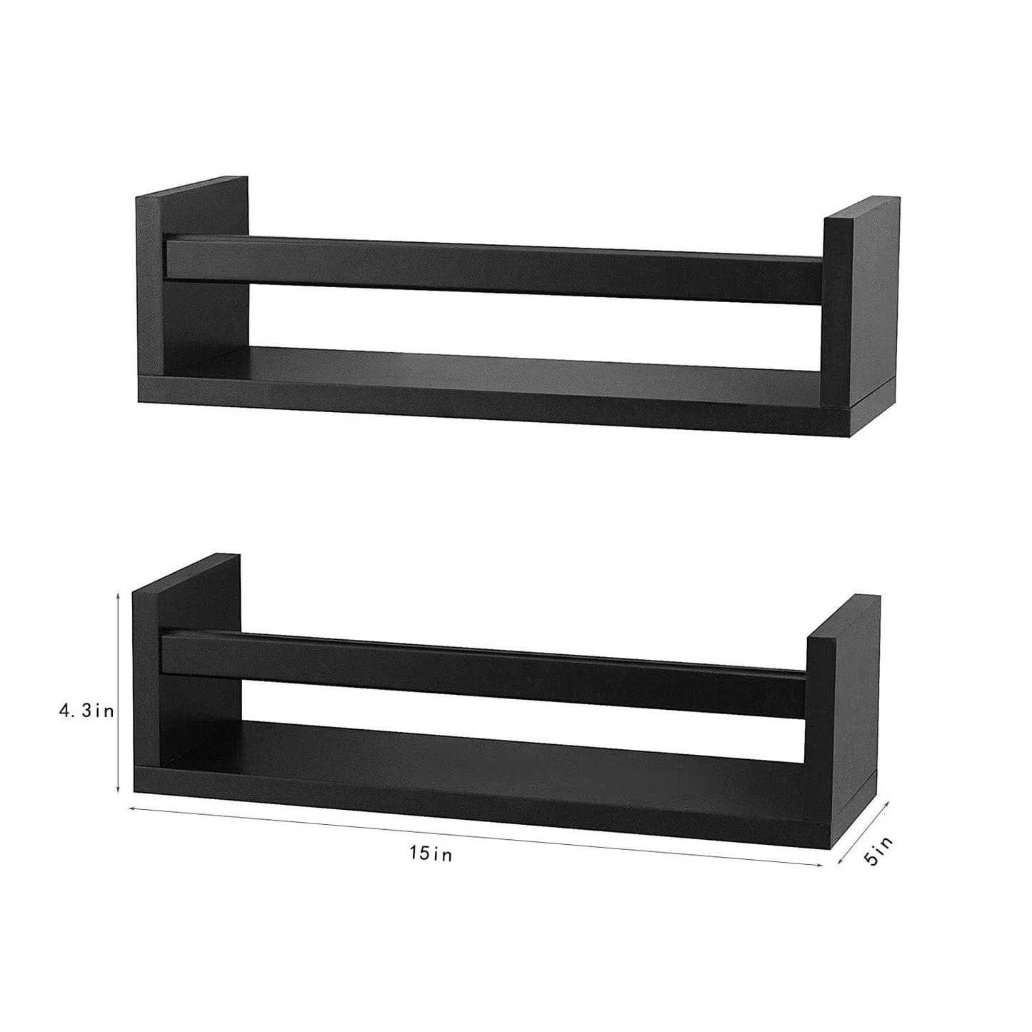 Ah-decor wall shelves Black AHDECOR Nursery Room Bookshelf Wall Mount Floating Shelves, Display Wall Shelf for Kids Romm, Kitchen Spice Rack, Bathroom Decor, Book Shelves Organizer or Baby Nursery, Set of 2, Black, 15 inch