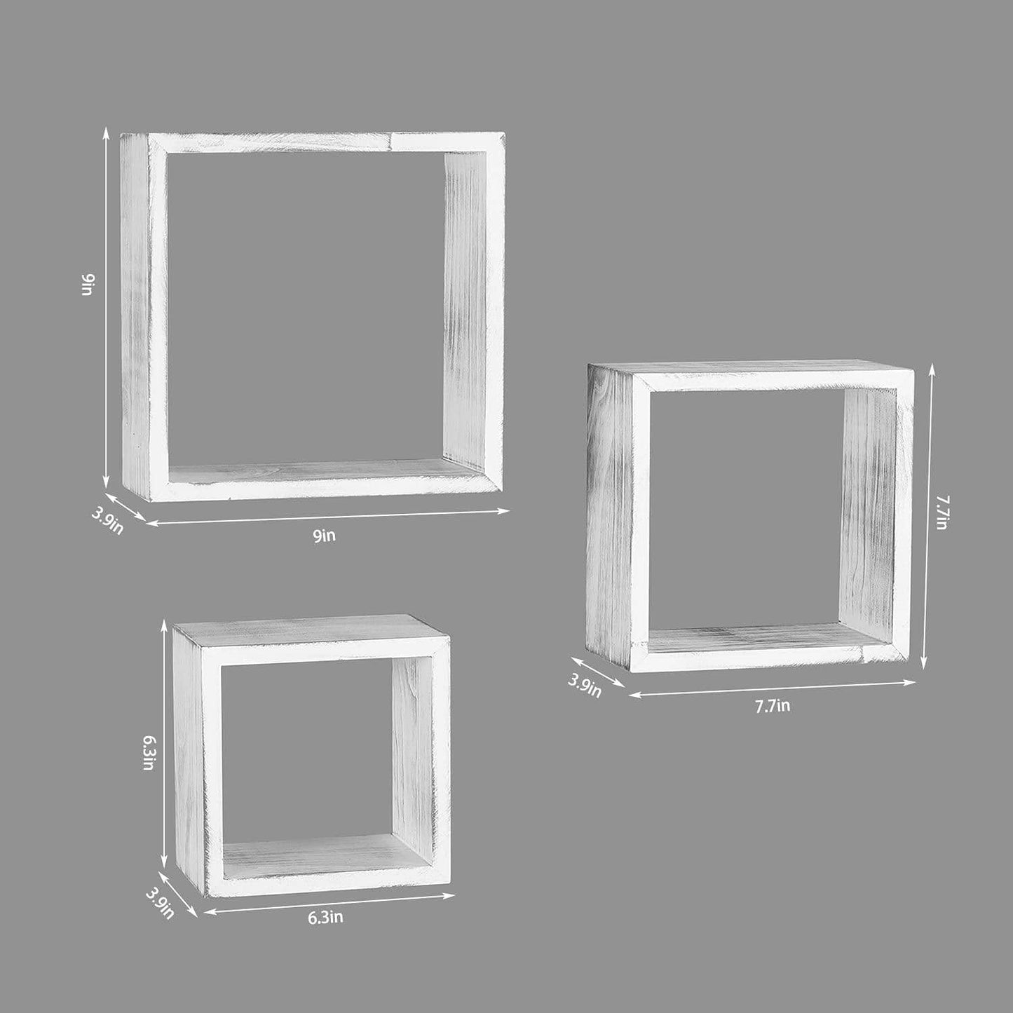 Ah-decor wall shelves Rustic Wood AHDECOR Wooden Cube Floating Shelves, Wall Mounted Solid Wood Hanging Storage Shelf, Decor Display for Dining, Kitchen Living Room, Set of 3, White Distressed