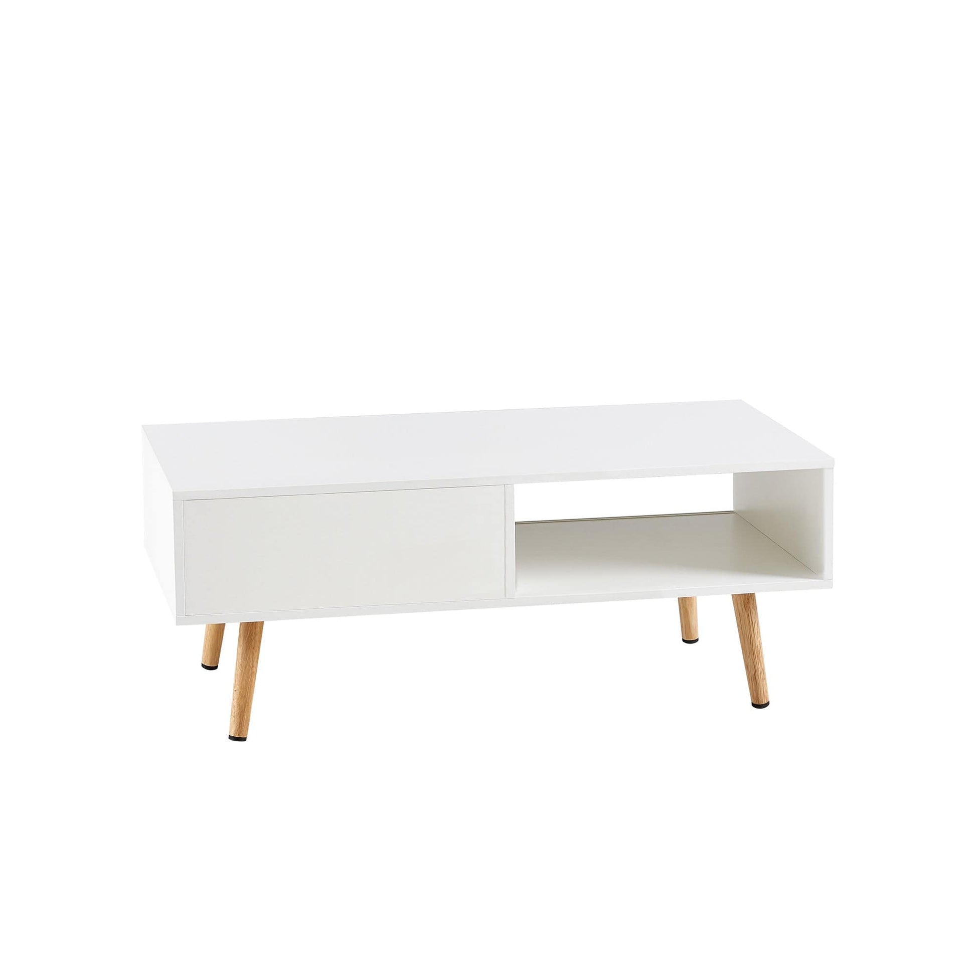 Ah-decor Coffee Tables 41.34" Rattan Coffee table, sliding door for storage, solid wood legs, Modern table  for living room ,White