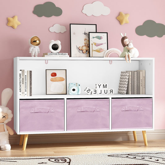 AHDECOR Collapsible Fabric Drawers Kids Bookcase with Toy Storage Cabinet Organizer