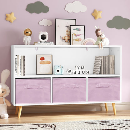 AHDECOR Collapsible Fabric Drawers Kids Bookcase with Toy Storage Cabinet Organizer