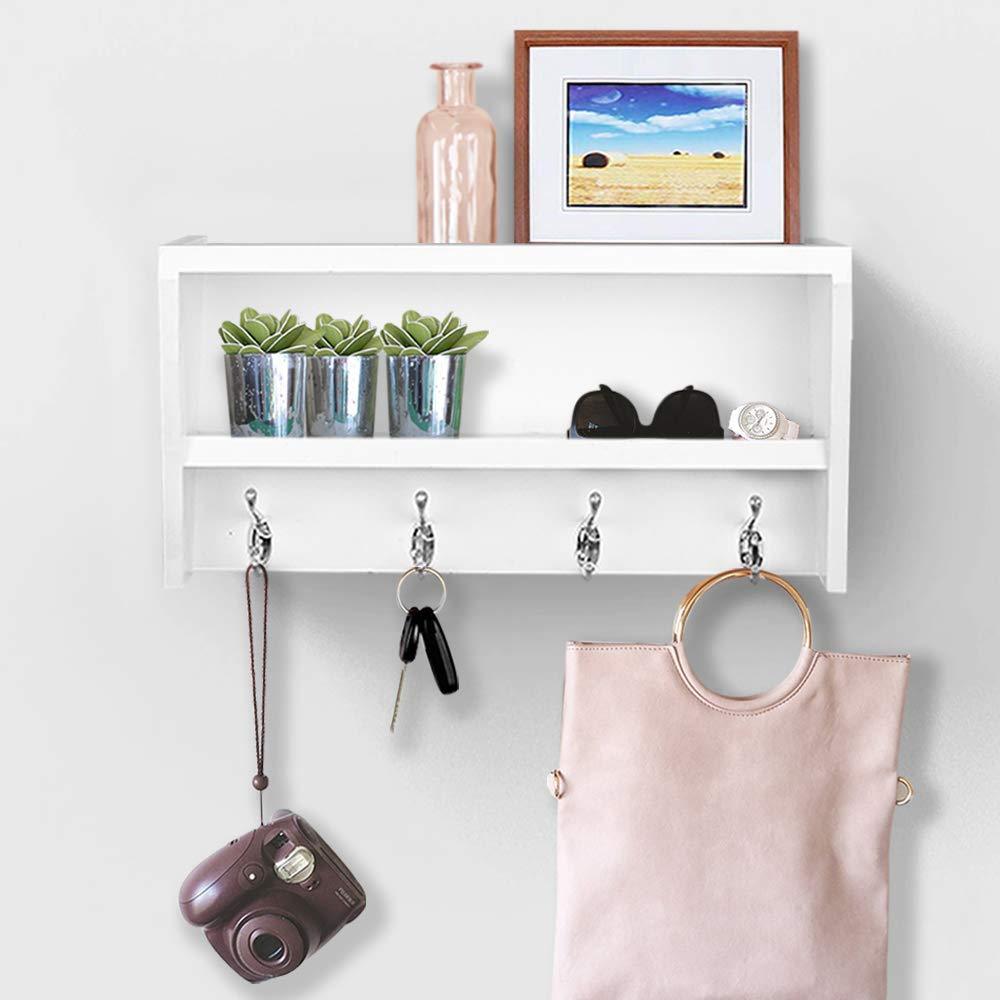 Ah-decor entry hook White AHDECOR White Wall Mounted Entryway Floating Shelf with Coat Hooks, Wooden Wall Organizer Coat Rack, Storage Hanging Shelf for Home Decor