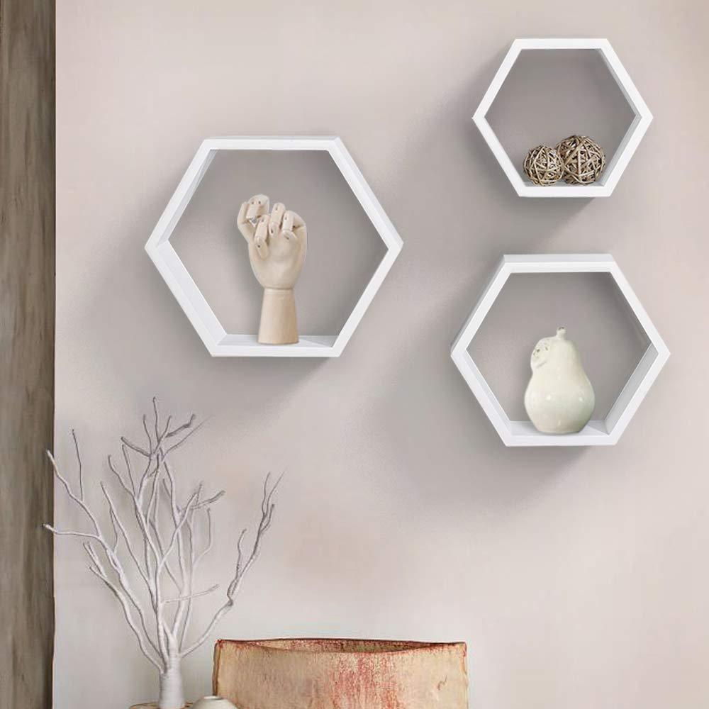 Ah-decor floating shelves White Set of 3 White Adjustable Wall Mounted Hexagon Floating Shelves