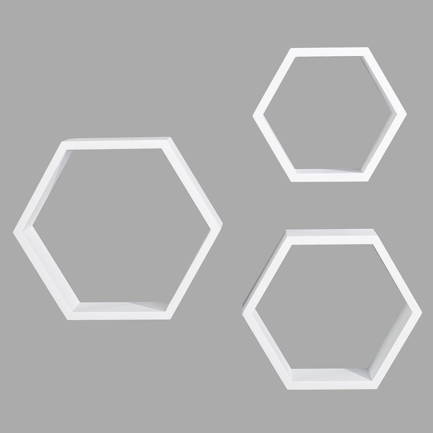 Ah-decor floating shelves White Set of 3 White Adjustable Wall Mounted Hexagon Floating Shelves