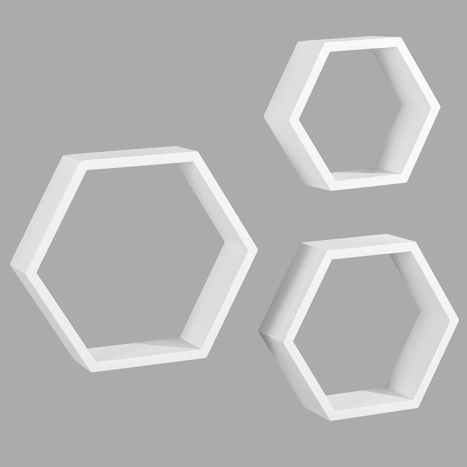 Ah-decor floating shelves White Set of 3 White Adjustable Wall Mounted Hexagon Floating Shelves