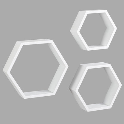 Ah-decor floating shelves White Set of 3 White Adjustable Wall Mounted Hexagon Floating Shelves