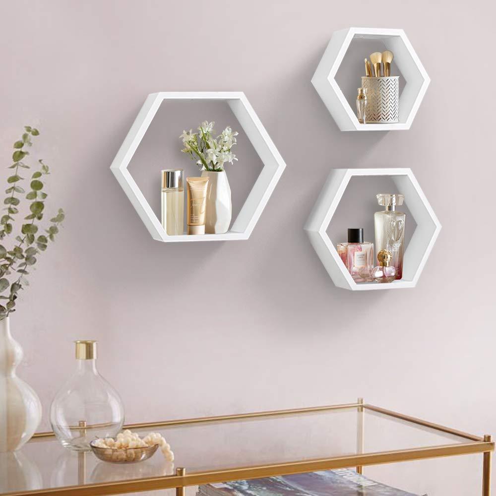 Ah-decor floating shelves White Set of 3 White Adjustable Wall Mounted Hexagon Floating Shelves