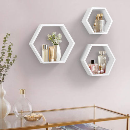 Ah-decor floating shelves White Set of 3 White Adjustable Wall Mounted Hexagon Floating Shelves
