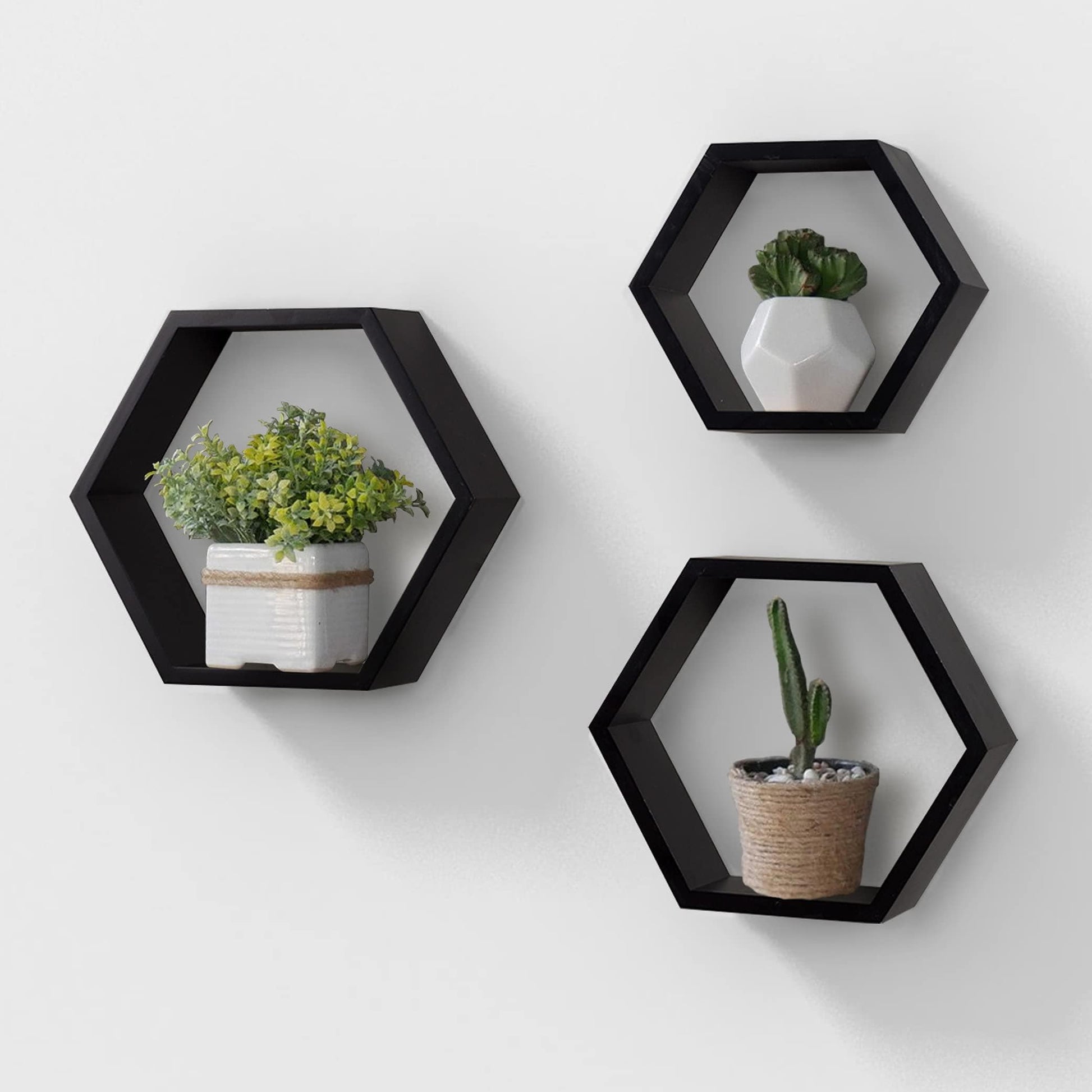 Ah-decor hexagon floating shelves Black / Black Set of 3 Black Adjustable Wall Mounted Hexagon Floating Shelves
