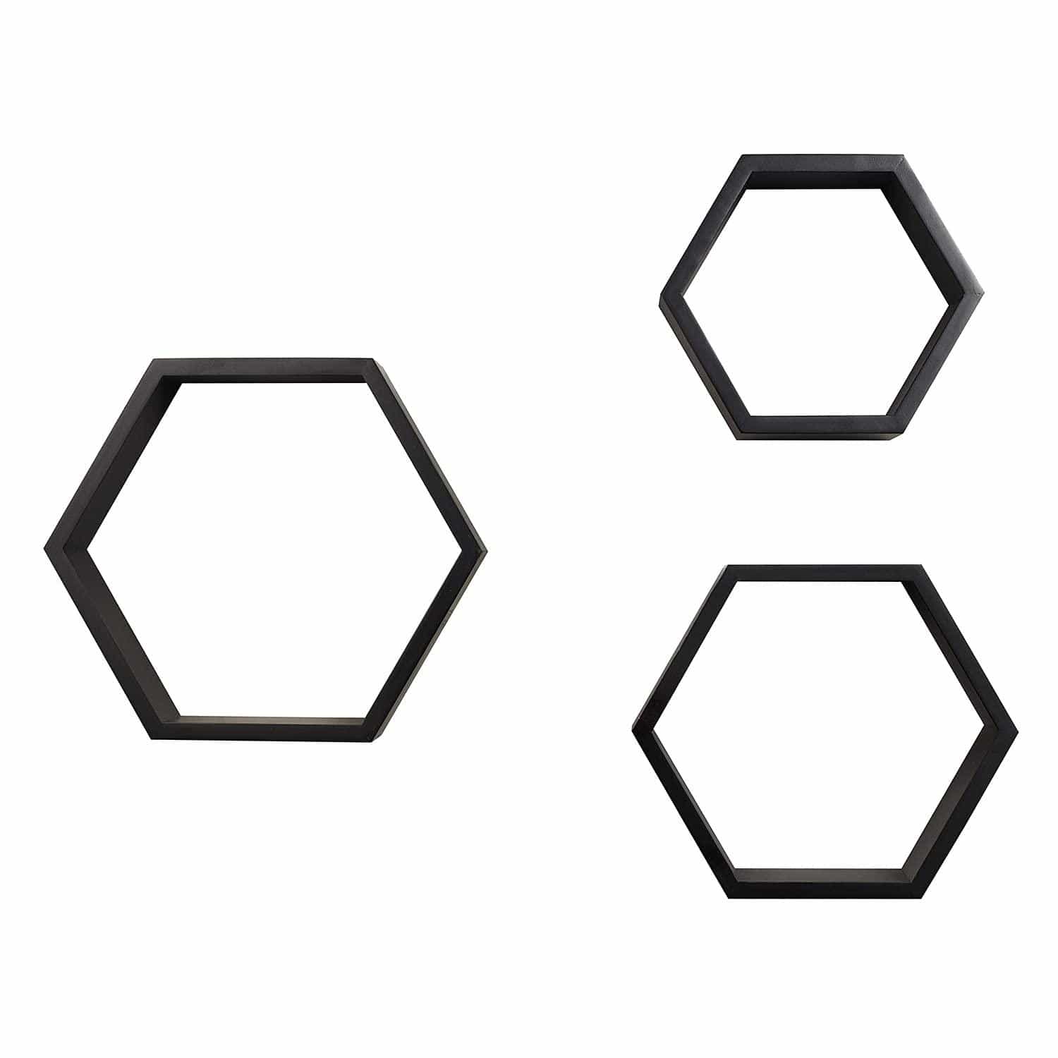 Ah-decor hexagon floating shelves Black / Black Set of 3 Black Adjustable Wall Mounted Hexagon Floating Shelves