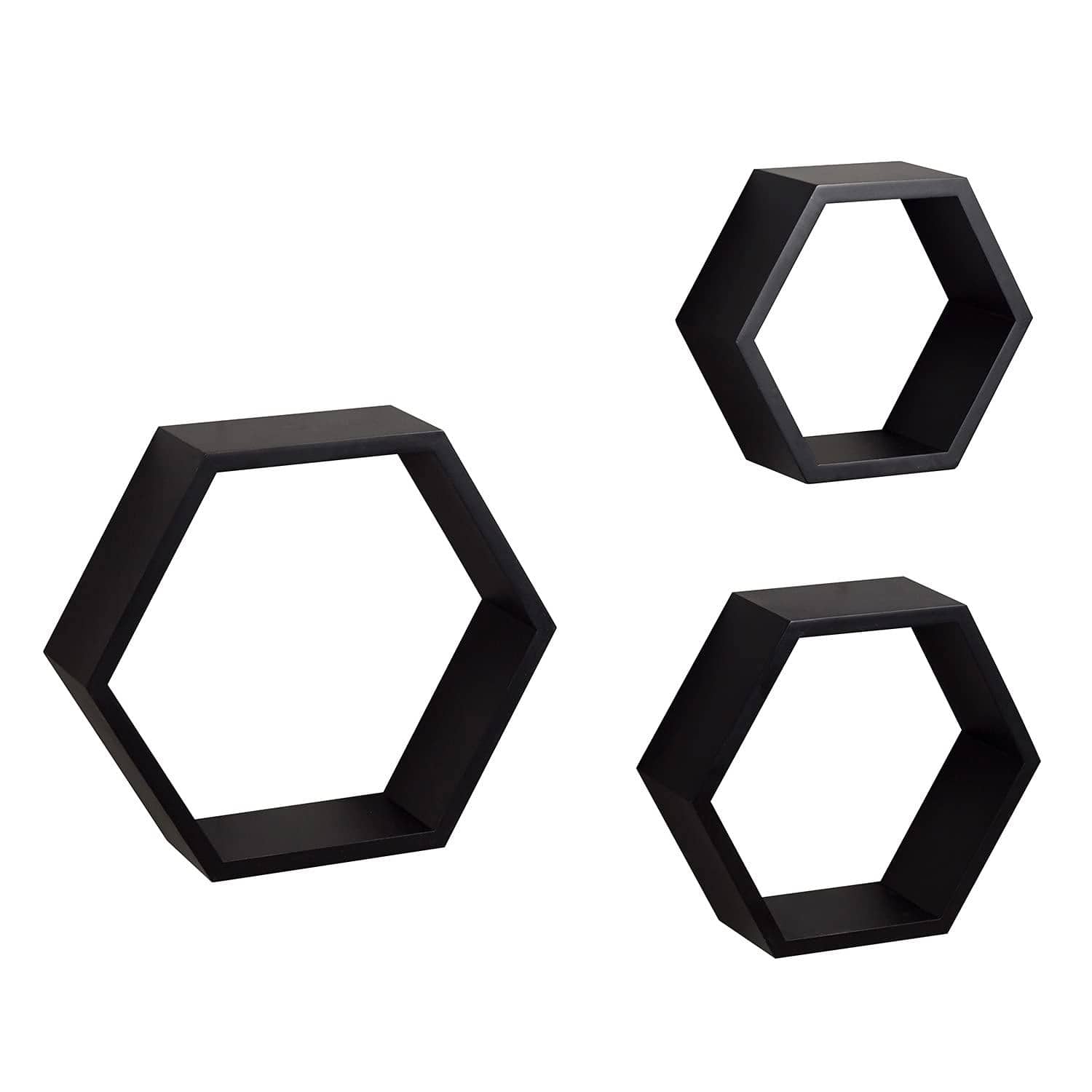 Ah-decor hexagon floating shelves Black / Black Set of 3 Black Adjustable Wall Mounted Hexagon Floating Shelves