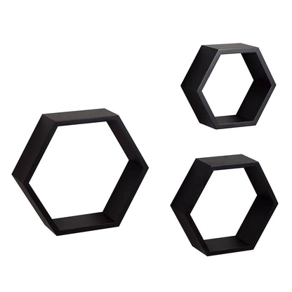 Ah-decor hexagon floating shelves Black / Black Set of 3 Black Adjustable Wall Mounted Hexagon Floating Shelves
