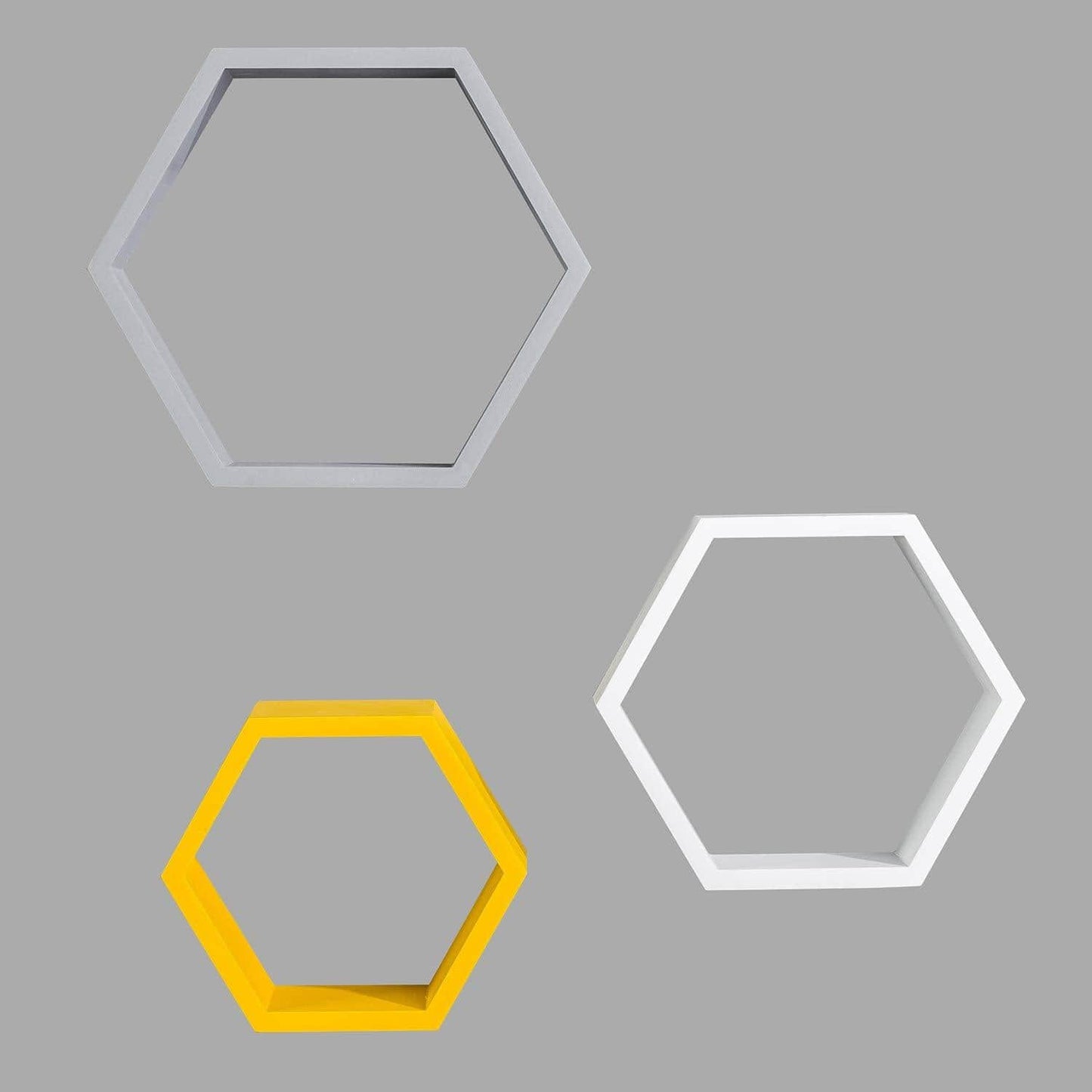 Ah-decor hexagone floating shelf White & Grey & Yellow Set of 3 Adjustable Wall Mounted Hexagon Floating Shelves