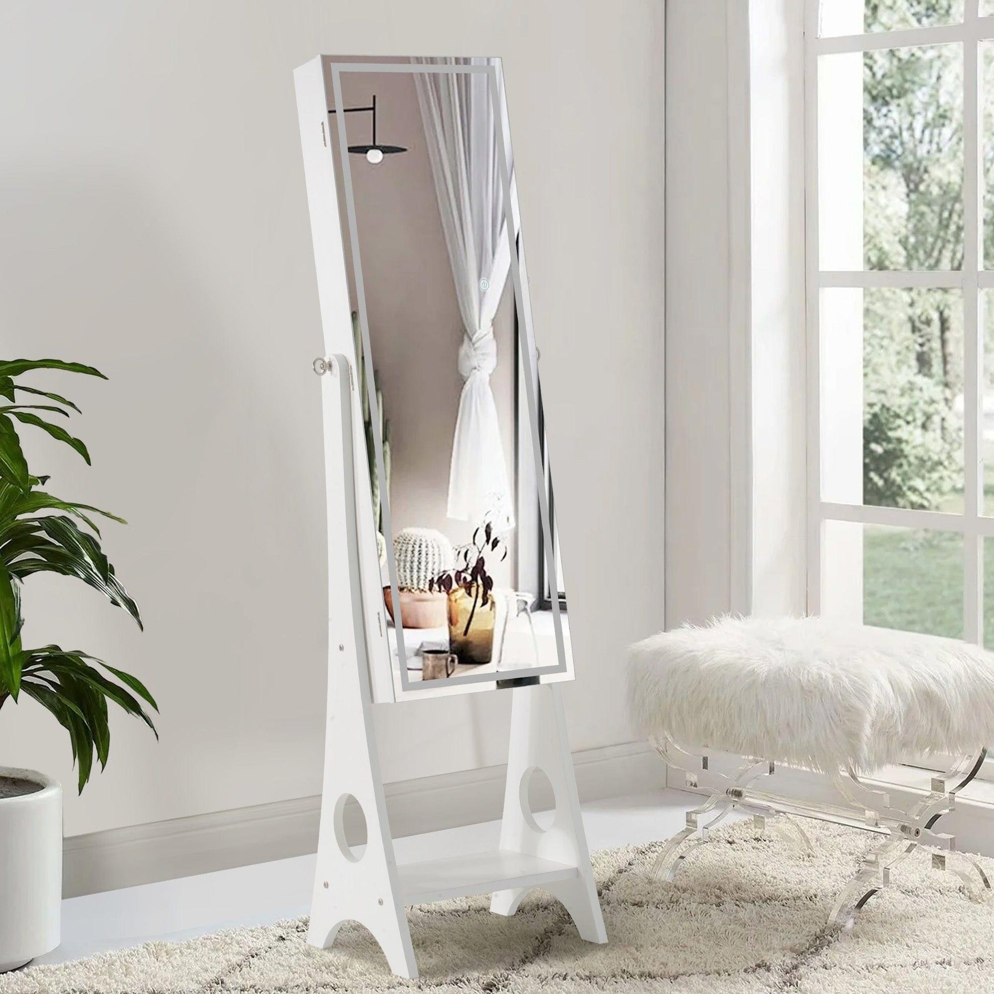 AHDECOR Jewelry Cabinet Organizer Fashion Simple Jewelry Storage Mirror Cabinet With LED Lights,For Living Room Or Bedroom