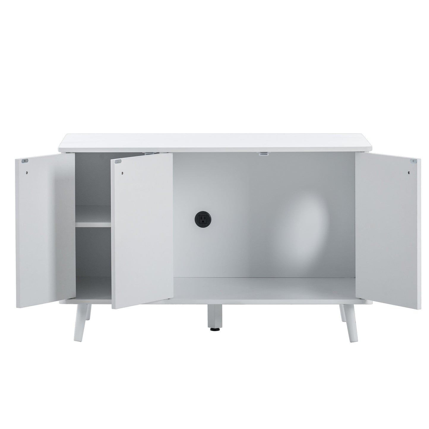 AHDECOR Litter Box Enclosure, Cat Litter Box Furniture with Hidden Plug, 3 Doors,Indoor Cat Washroom Storage Bench Side Table Cat House, Large Wooden Enclused Litter Box House, White