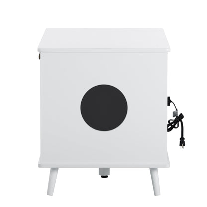 AHDECOR Litter Box Enclosure, Cat Litter Box Furniture with Hidden Plug, 3 Doors,Indoor Cat Washroom Storage Bench Side Table Cat House, Large Wooden Enclused Litter Box House, White