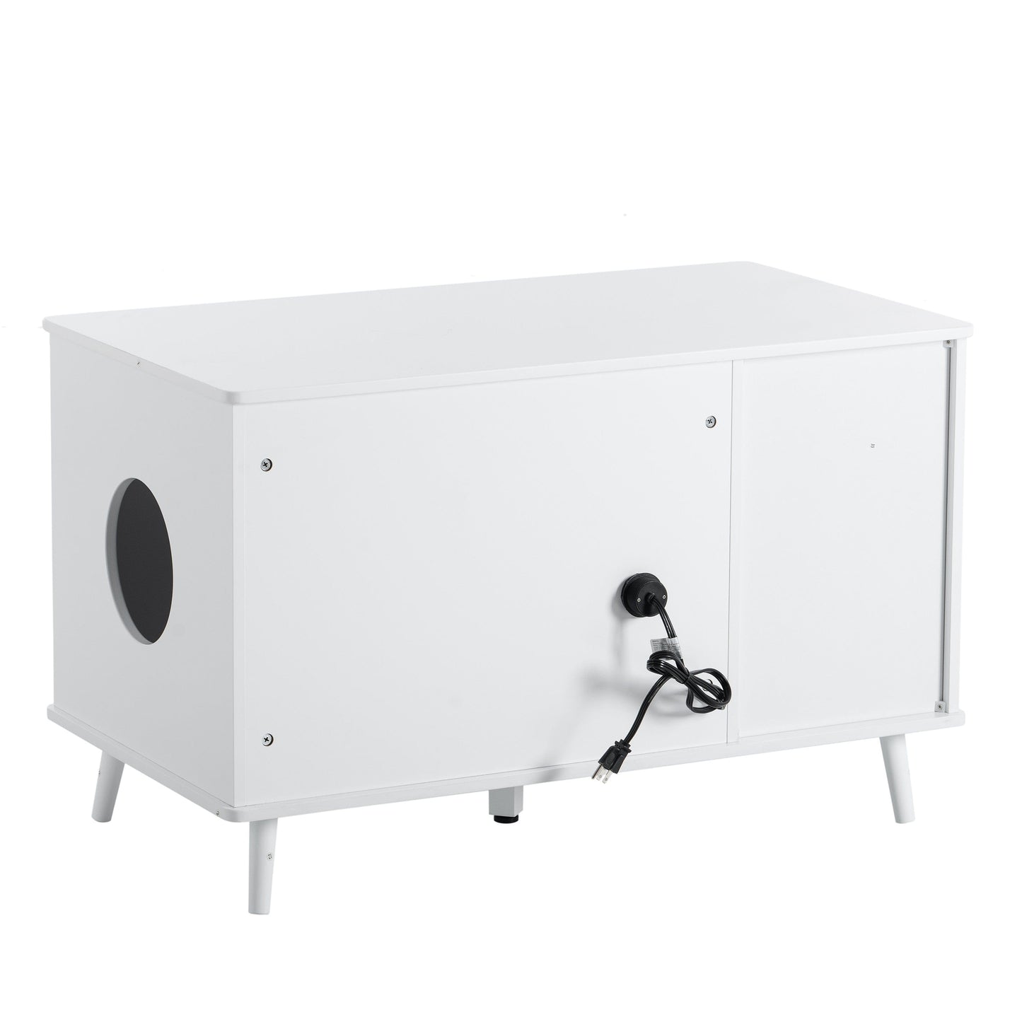 AHDECOR Litter Box Enclosure, Cat Litter Box Furniture with Hidden Plug, 3 Doors,Indoor Cat Washroom Storage Bench Side Table Cat House, Large Wooden Enclused Litter Box House, White