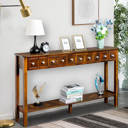 Ahdecor Long Console Table Entryway Table with Different Size Drawers and Bottom Shelf, White Narrow Storage Sofa Table for Entryway Hallway(Espresso)
