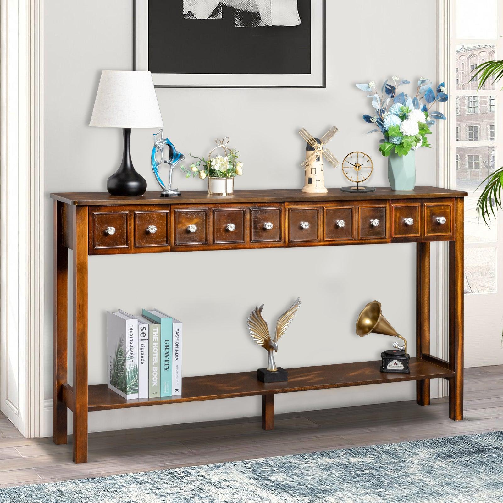 Ahdecor Long Console Table Entryway Table with Different Size Drawers and Bottom Shelf, White Narrow Storage Sofa Table for Entryway Hallway(Espresso)