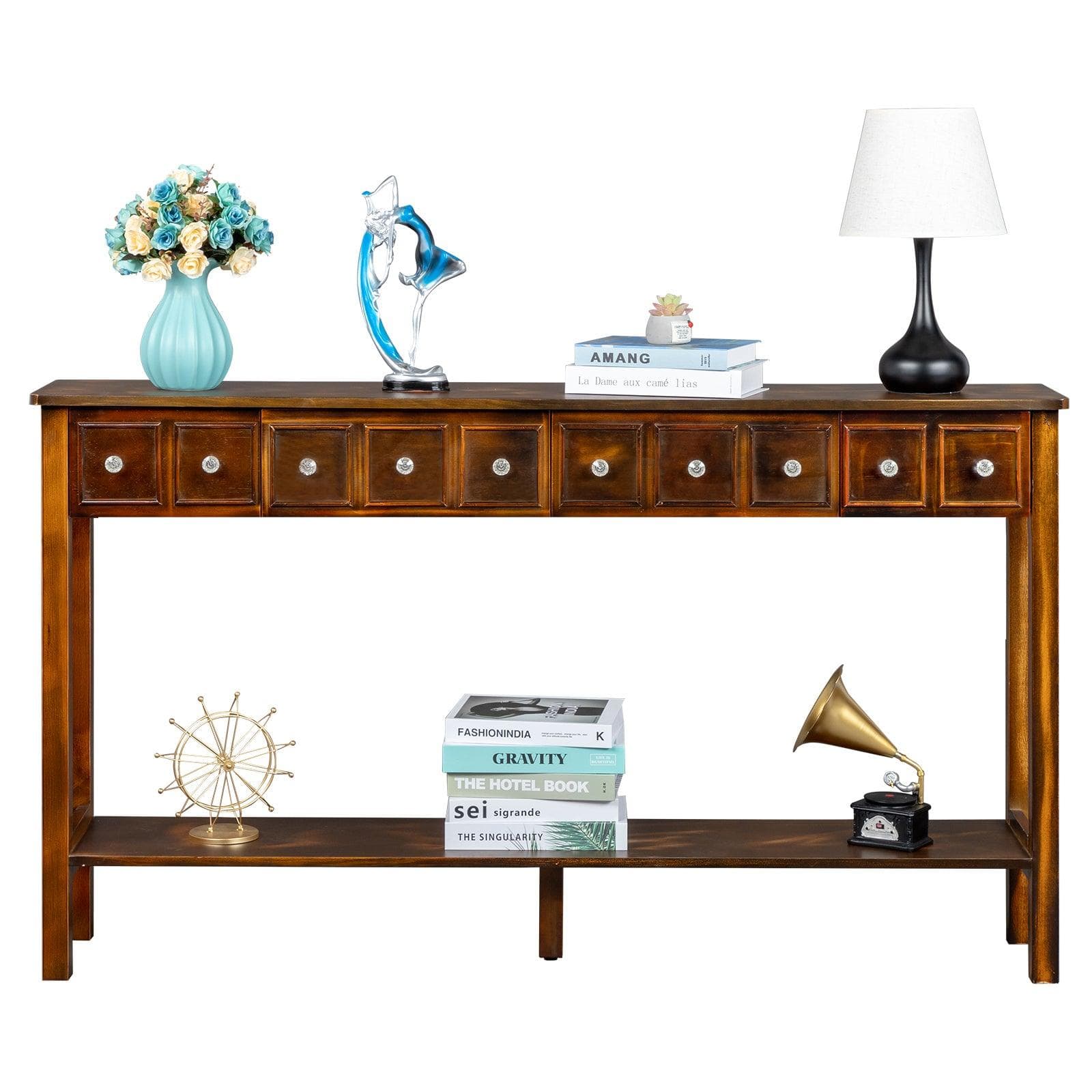 Ahdecor Long Console Table Entryway Table with Different Size Drawers and Bottom Shelf, White Narrow Storage Sofa Table for Entryway Hallway(Espresso)