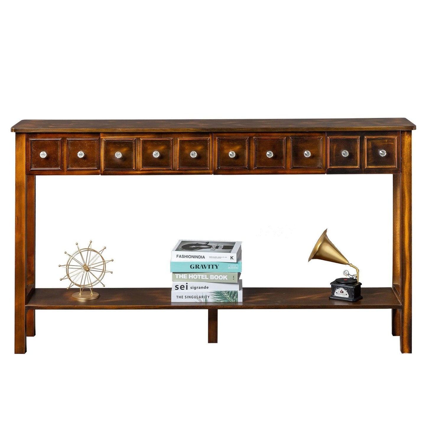 Ahdecor Long Console Table Entryway Table with Different Size Drawers and Bottom Shelf, White Narrow Storage Sofa Table for Entryway Hallway(Espresso)
