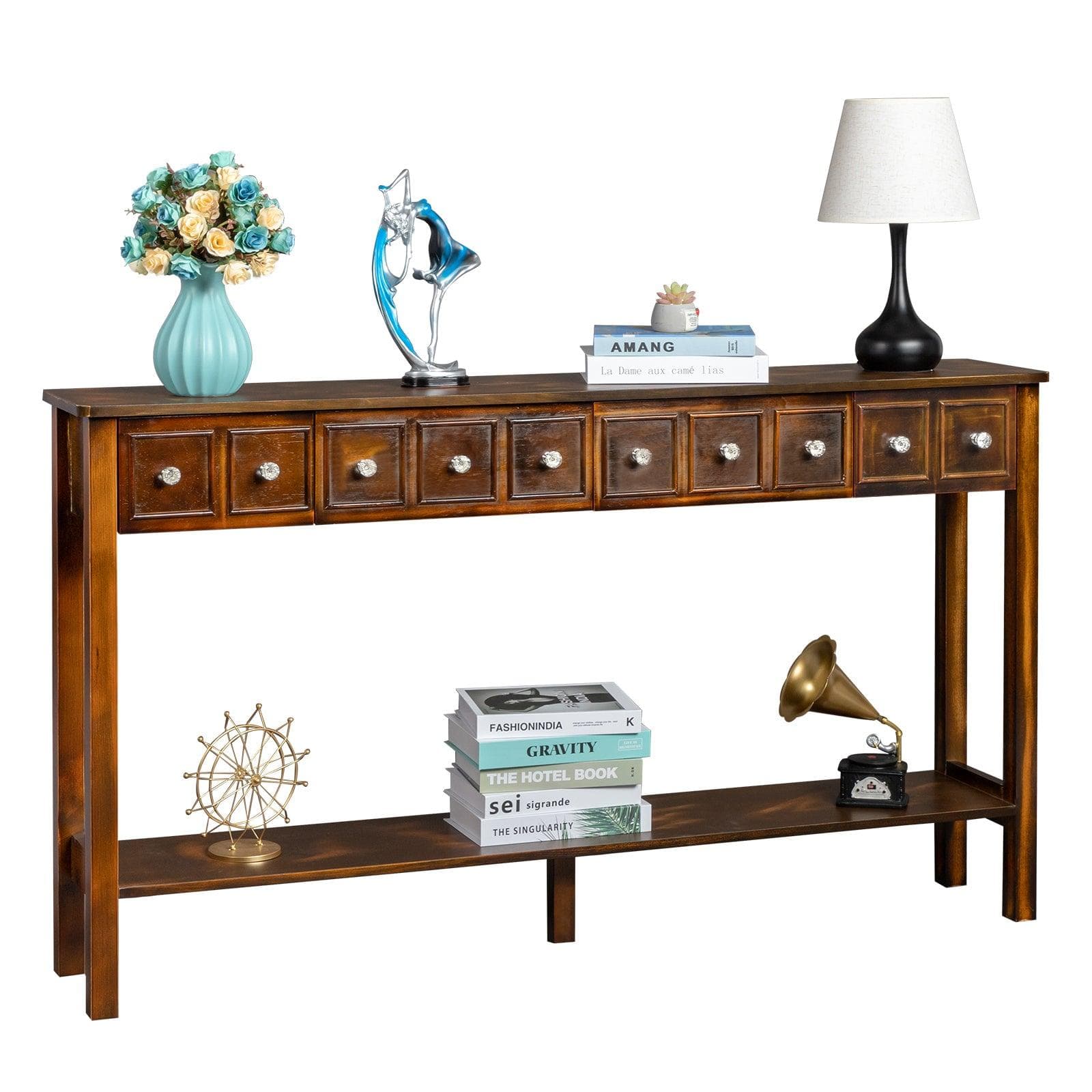 Ahdecor Long Console Table Entryway Table with Different Size Drawers and Bottom Shelf, White Narrow Storage Sofa Table for Entryway Hallway(Espresso)