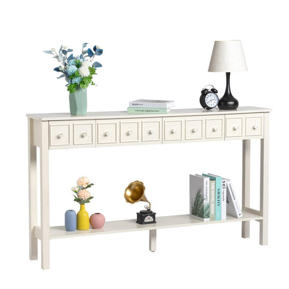 AH-DECOR White Console Table With Drawers Bottom Shelf Storage