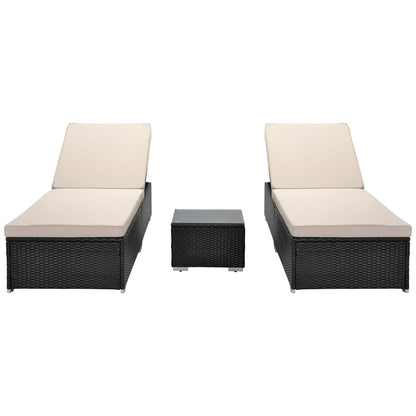 AH-DECOR Loungers Outdoor Garden 3 Piece Wicker Patio Chaise Lounge Set, adjustable chair; chase longue; lazy boy recliner; outdoor lounge chairs set of 2;beach chairs; recliner chair with coffee table