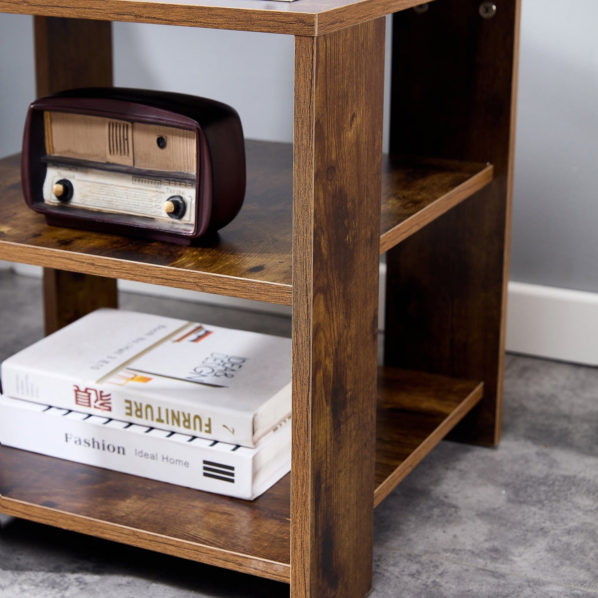 Ah-decor side table Square side table,simple style design,3-tier end table,wood living room nightstand,bedroom,easy assembly,1-pack, rustic brown