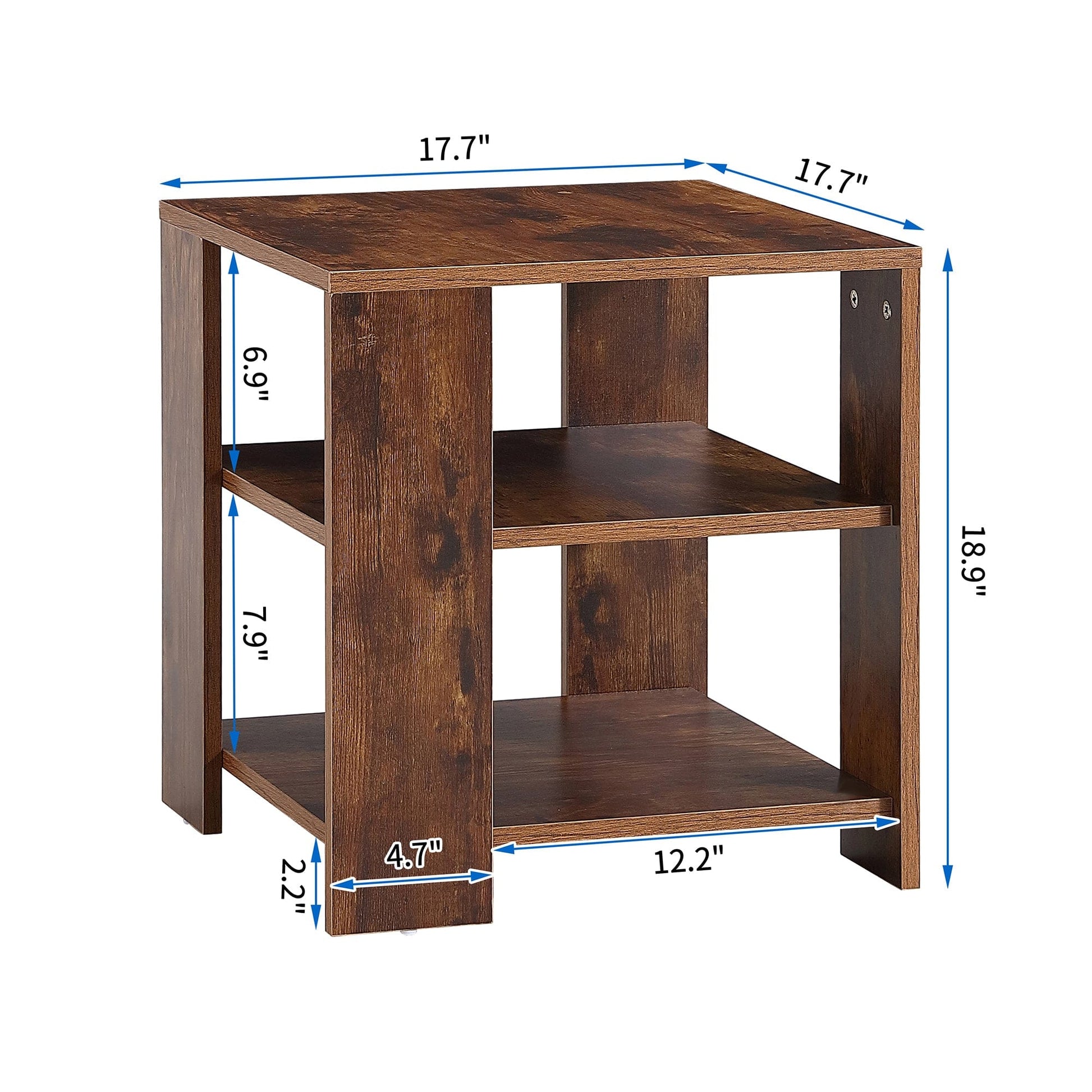 Ah-decor side table Square side table,simple style design,3-tier end table,wood living room nightstand,bedroom,easy assembly,1-pack, rustic brown