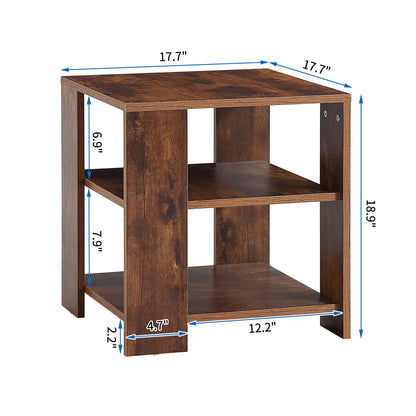 Ah-decor side table Square side table,simple style design,3-tier end table,wood living room nightstand,bedroom,easy assembly,1-pack, rustic brown