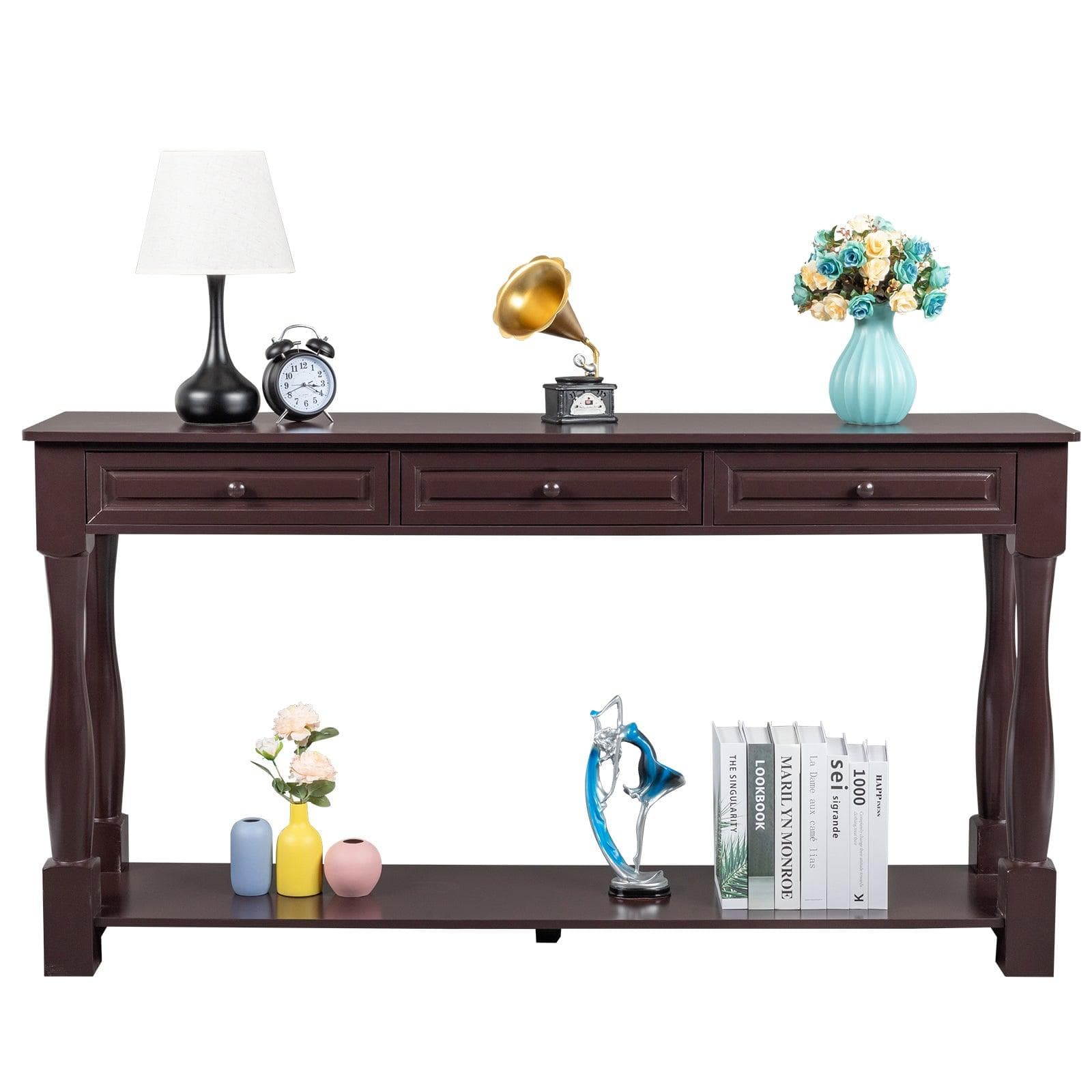 Ah-decor sofa table Console Table for Entryway Wood Sofa Table with Storage Drawers and Bottom Shelf for Hallway Living Room Brown Color