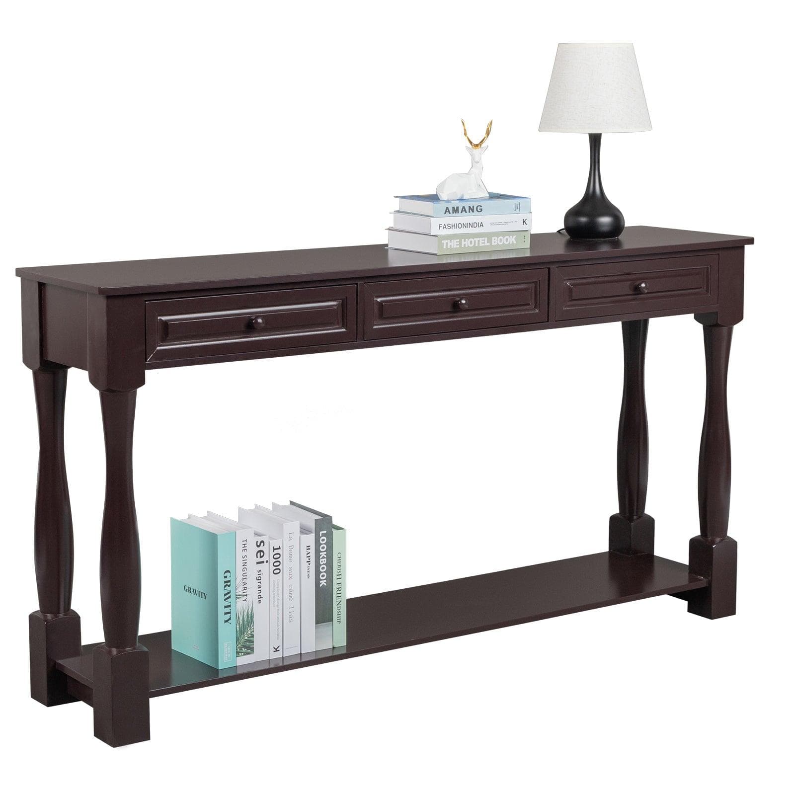 Ah-decor sofa table Console Table for Entryway Wood Sofa Table with Storage Drawers and Bottom Shelf for Hallway Living Room Brown Color