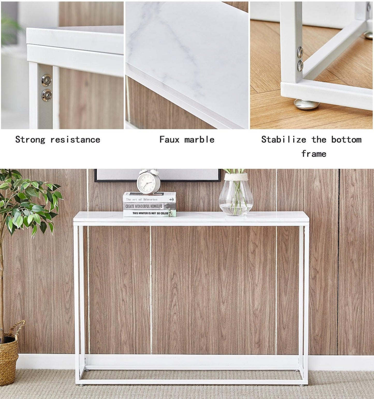 Ahdecor sofa table Console table , White| Living Room, Gold Entrance Table