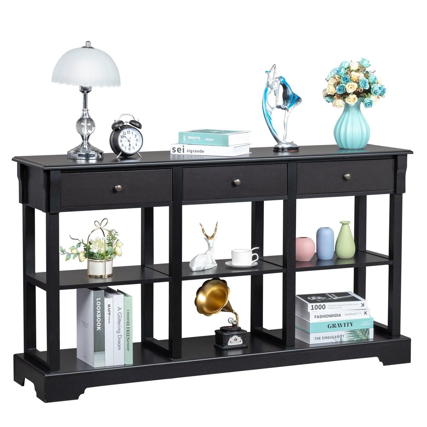 AH-DECOR sofa table Kitchen Buffet Cabinet Sideboard with Open Shelves and 3 Drawers