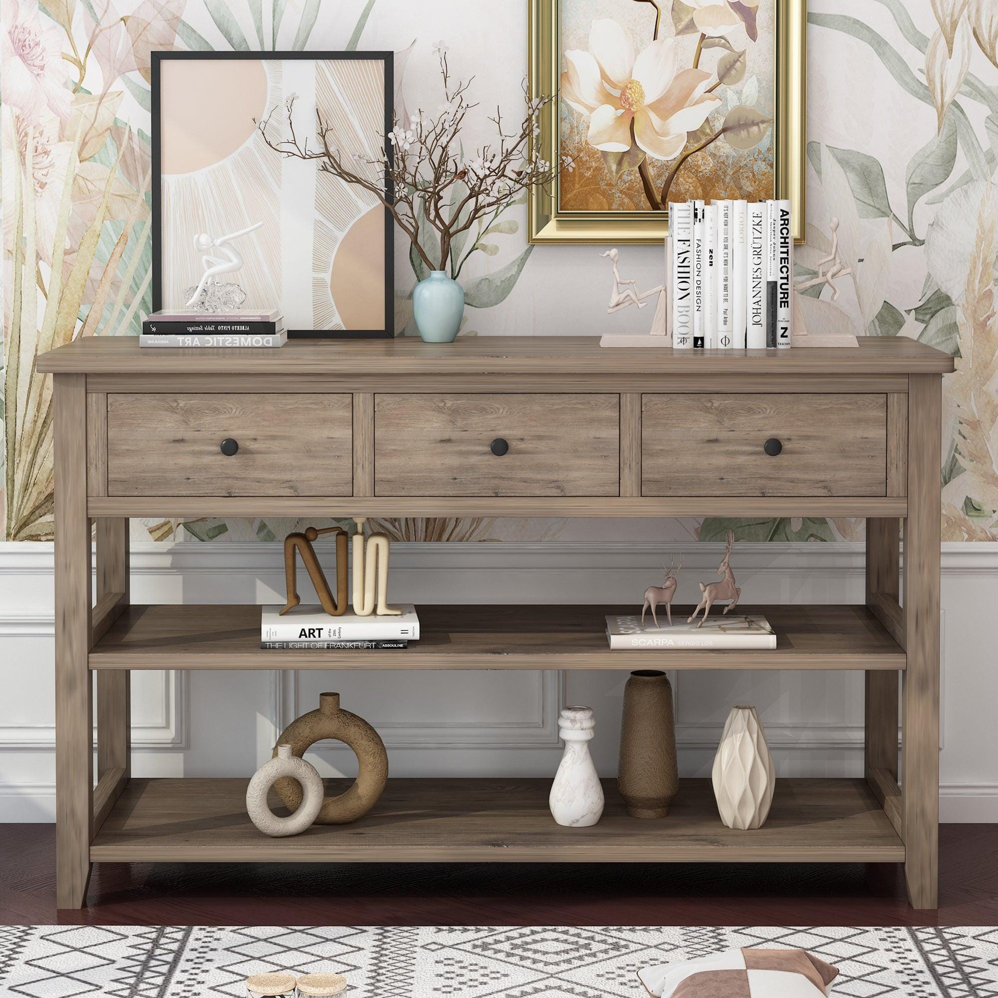 Sofa Table, Console Table with 3 Drawers and 2 Open Shelves – AH-DECOR